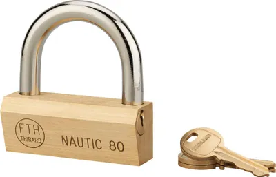 Image de Cadenas à clé Nautic, laiton, intérieur, anse acier, 80mm, 3 clés - THIRARD