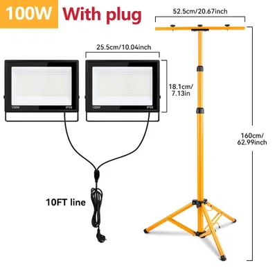 Zdjęcie produktu dla Światło robocze LED - 2 x 100 W reflektor z statywem - IP66, wodoszczelne - regulowane - przenośne - do garażu i warsztatu - 220 V