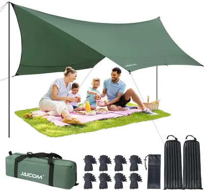 Produktbild von JAICOM Tarp 3,7x4,3 Wasserdicht und Ultraleicht, mit Stützstangen und Aluminiumpfählen