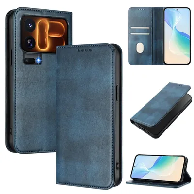 Obrázek produktu pro Pouzdro pro Xiaomi 18 Pro, vintage kožené pouzdro s RFID ochranou, přihrádkami na karty, stojánkem Modrý