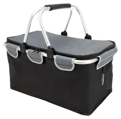 Productafbeelding van Bremermann opvouwbare boodschappenmand - 25 liter, zwart, boodschappentas met aluminium frame en draaghandvatten