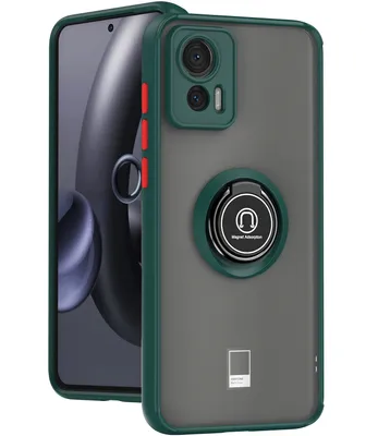 Immagine prodotto di Custodia per Motorola Edge 30 Neo in TPU traslucido opaco con supporto ad anello e supporto verde scuro