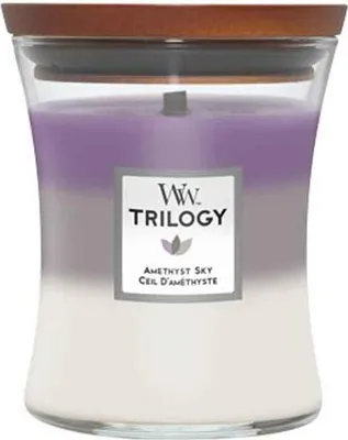 Produktbild von WoodWick Amethyst Sky Duftkerze in Sanduhrform 275g Knisternder Docht Brenndauer ca. 60 Stunden