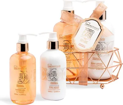 Zdjęcie produktu dla Zestaw upominkowy do kąpieli - żel pod prysznic 250 ml - balsam do ciała 250 ml - pomarańcza - cynamon - pielęgnacja ciała
