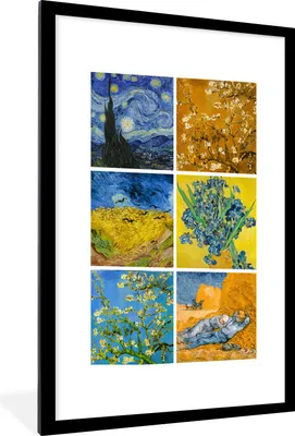 Produktbild von MuchoWow® Gerahmtes Poster Van Gogh - Collage - Sternennacht 60x90 cm - Poster mit Schwarzem Bilderrahmen Wandposter Rahmen Foto Bilder - Dekoration - Wandposter Wohnzimmer - Hochwertig