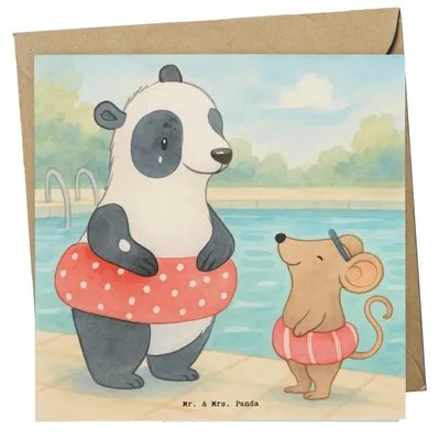 Produktbild von Mr. & Mrs. Panda Grußkarte Otter Schwimmen Design - Weiß - Geschenk, Glückwunschkarte, Klappkarte, faltkarte, anlasskarte, Schwimmkurs, Wassersport, doppelkarte