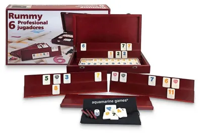 Produktbild von Aquamarine Professionelles Rommé Brettspiel Für 6 Spieler Im Holzkoffer Golden Kinder Golden One Size