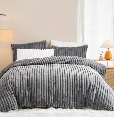 Obrázok produktu pre Lanqinglv, plyšová posteľná bielizeň – 155 x 220 cm, tmavosivá, teplá a útulná