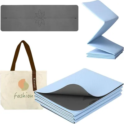 Produktbild von Enssy Reise-Yogamatte, faltbar, klein, 173 x 61 cm, 0,4 mit Tragetasche, leichtes Pilate-Design