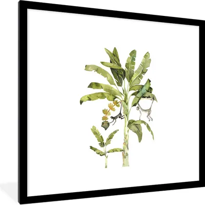 Produktbild von MuchoWow® Gerahmtes Poster Dschungel - Palme - Affe 40x40 cm - Poster mit Schwarzem Bilderrahmen Wandposter Rahmen Foto Bilder - Poster - Plakat im Rahmen