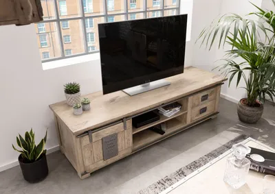 Produktbild von MASSIVMOEBEL24 TV-Board Mango 180x55x50 whitewash lackiert RAILWAY #345