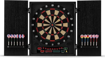 Obrázok produktu pre OneConcept - Dartmaster 180 automat na šípky, elektronický terč, e-šípky, terč až pre 8 hráčov, virtuálny súper, LED displeje, 12 šípok, čierna so vzorom