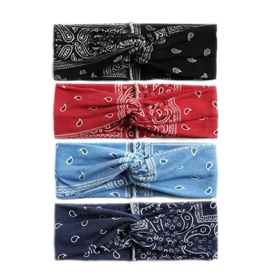 Produktbild von 4 Stück Damen Stirnband Elastische Blumen Gedruckt, Headwrap Haarband Turban Elastische Weiche Stirnband Blume Muster bedruckt Verdreht Baumwolle für Alltag Yoga Sport Mode