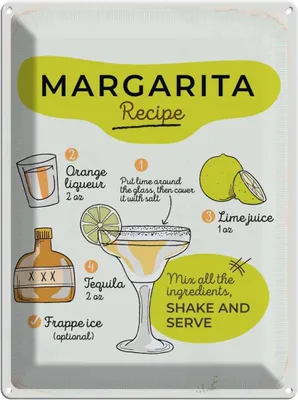 Produktbild von vianmo Blechschild 40x30 cm Margarita Recipe orange lime Essen Trinken