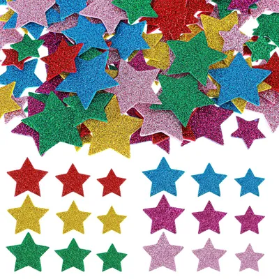 270 Stern-Schaumstoffaufkleber, Glitzer, bunt, 3 Größen
