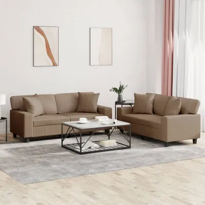 Produktbild von Möbel 2-tlg. Sofagarnitur mit Kissen Cappuccino-Braun Kunstleder - Klassische Sofas 2024