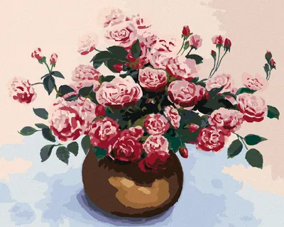 Produktbild von Zuty - Malen nach Zahlen - ROSEN IN EINER BRAUNEN KERAMIKVASE, 40x50 cm, mit Keilrahmen (bereits gespannt)
