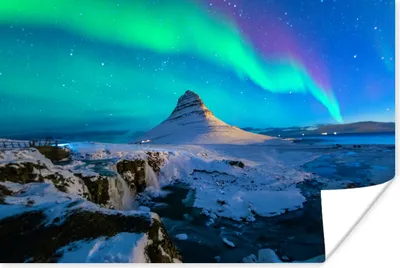 Produktbild von MuchoWow® Poster Nordlichter - Berge - Island 120x80 cm - Bilder