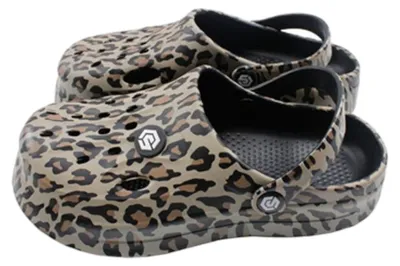 Produktbild von Damen Clogs Leo » günstige Damenschuhe » Clogs mit Leoparden-Muster » Sommer & Frühling Garten Schuhe mit Riemen und Cut-Outs: Schwarz / 38-39 Farbe: Schwarz Schuhgröße: 38-39