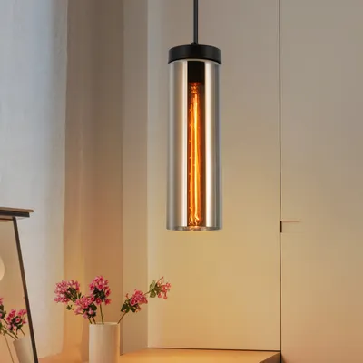 Image de ZMH Lampe à suspendre en verre Lampe à suspendre de table à manger Rétro 1 flamme Lampe à suspendre E27 Lampe à suspendre de table à manger Noir mat pour cuisine Chambre à coucher Salon sans ampoules