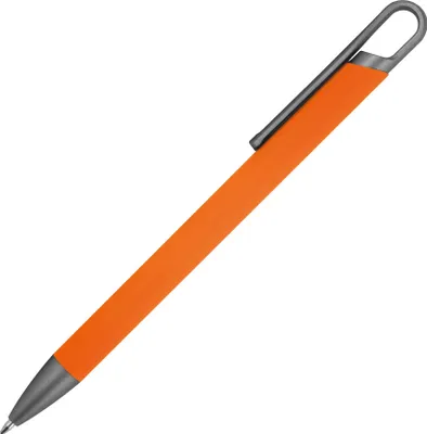 Produktbild von 10x Gummierter Soft Touch Gel Kugelschreiber aus Metall / Farbe: orange