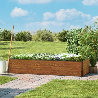 Image de GFP Aluminium Carré potager surélevé HALFSIZE - Bac de jardin stable et peu encombrant en aspect bois  - 195 x 77 x 39 cm