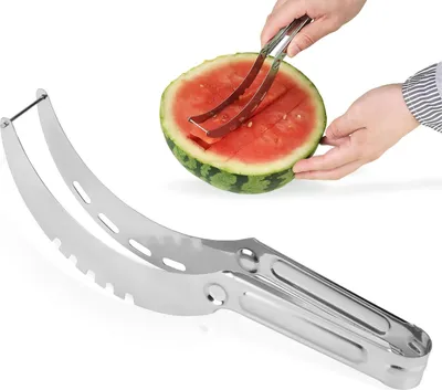Produktbild von Edelstahl Wassermelonen Schneider - Ergonomisches Obstschneider-Messer für Wassermelonen - Melonen Cantaloupe und Honigmelone - Bequemer Griff Melonenschneider Werkzeug für Camping Küchen Gadget