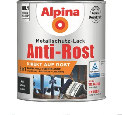 Produktbild von Alpina Metallschutzlack Anti-Rost Schwarz 750 ml matt