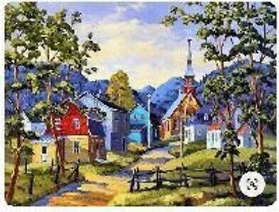 Produktbild von 50x40 cm Malen nach zahlen Set mit Holzrahmen Siedlung, Berge