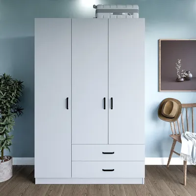 Produktbild von Skye Decor, Yaman 1600-032 - White, Kleiderschrank, Mattweiß, 100 % MELAMINBESCHICHTETE SPANPLATTEN, 120 x 45 x 181 cm