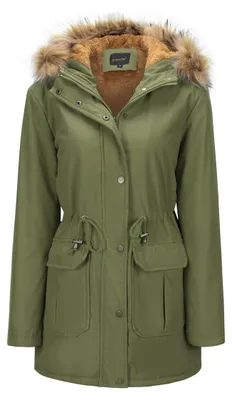 Productafbeelding van Dames Warm Hooded Jacket, Lange Mouw, Fleece Voering, Groen, XL