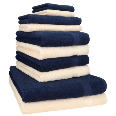 Produktbild von Betz 10-tlg. Handtuch-Set PREMIUM CLASSIC 2 Duschtücher 4 Handtücher 2 Gästetücher 2 Seiftücher  Farbe: dunkelblau & beige