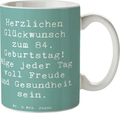 Produktbild von Mr. & Mrs. Panda Tasse mit Spruch Spruch 84. Geburtstag - Meeresbrise - Geschenk, Geburtstagskind, Überraschung, Trinkbecher, Teetasse, Happy Birthday, Geburtstagsfeier