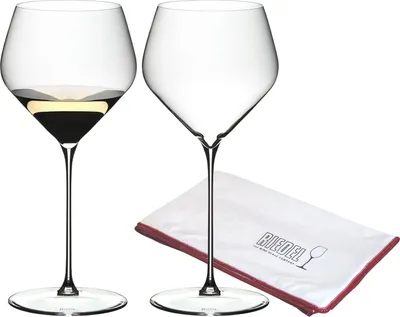 Produktbild von Riedel VELOCE Chardonnay Weinglas 2er Set + Poliertuch