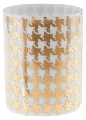 Image de Porte-bougie en porcelaine, diamètre 6 cm, hauteur 7,8 cm - Motifs : blanc et or