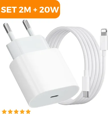 Produktbild von 20W Schnellladegerät + 2 Meter USB-C Kabel 20W set für Original iPhone 11 / 12 / 13 / Pro / Max Ladegerät Netzteil Adapter
