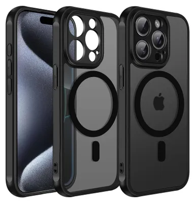 Immagine prodotto di Custodia magnetica per iPhone 15 Pro cover Magsafe cover protettiva Telaio in TPU antiurto forte anello magnetico, nero