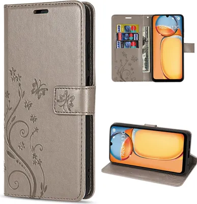 Produktbild von Hülle Xiaomi Redmi 13C /Poco C65, Handy Tasche Handyhülle Wallet Case Flip Cover Grau