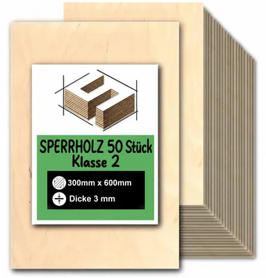 Produktbild von Rechteckige Birkensperrholzplatten zum Basteln und Bemalen – Lasergravur, Laserschnitt, CNC-Fräsen, Modellbau, Laubsägearbeiten, Brandmalerei und Decoupage – Klasse 2 – 30 × 60 cm (300 × 600 mm) – 3 mm – 50 Stück
