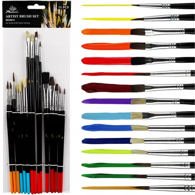Produktbild von 15er-Set PHOENIX Mix-Pinsel für Ölfarben, Gouachen, Aquarelle und Acrylfarben
