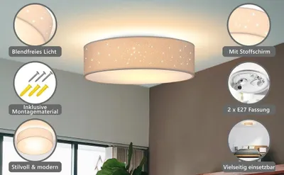 Produktbild von Deckenleuchte, weißer Stoff, Ø 38 cm, Sternenhimmel-Design