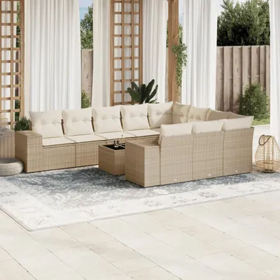 Produktbild von CLORIS 11-tlg. Garten-Sofagarnitur mit Kissen Beige Poly Rattan - Gartenmöbelgarnituren 443