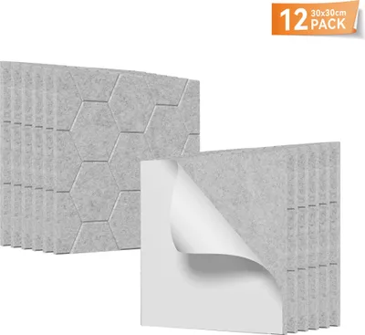 Produktbild von LARS360 Hellgrau Akustikpaneele 12er Set 30x30cm Wabenstruktur, Schallschutz Wandpaneele, Schalldämmung, Schallabsorber für Studio Home Gaming