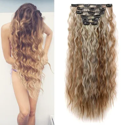 Produktbild von Clip in Extensions Haarverlängerung 50cm Gewellt Hellbraun & Bleichblond 6 Tressen