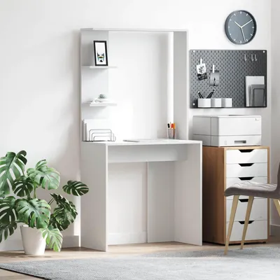 Image de Bureau exclusif - Bois stratifié blanc, dimensions : 78,5 x 37 x 154,5 cm
