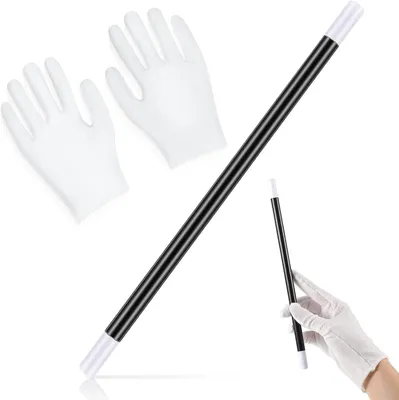 Productafbeelding van 24,5 cm Toverstaf van Kunststof met Witte Feesthandschoenen - 1 Sets