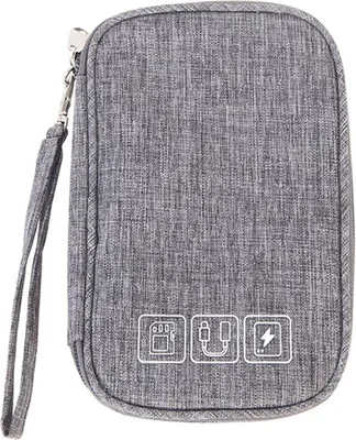 Produktbild von Elektronik-Organizer, weicher kationischer Stoff, Metall-Reißverschluss, Netztasche, Kabeltasche für Reisen, Business, Büro, Grau