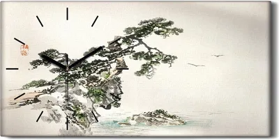 Produktbild von Dekor Leinwand Uhr Wandbild 60x30 Malerei Asiatische Abstrakte Küsten Baum Meer - schwarze Hände