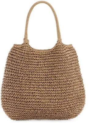 Produktbild von Ibenzoa® Große Strandtasche aus handgefertigtem Rattan mit Polyesterfutter, 50 x 2 x 34 cm, Magnetverschluss & Reißverschluss-Innenfach