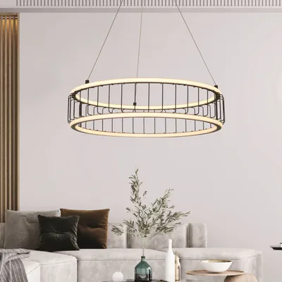 Produktbild von Kronleuchter LED Metall Ø 57,5 cm H: max. 150 cm Schwarz Weiß rund warmweiß 3000 K 1786 lm Modern